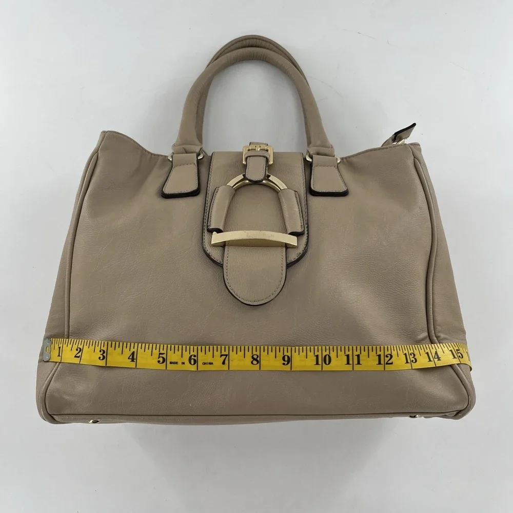 Large Charming Charlie Handbag Satchel Crossbody Tote Purse Tan Beige Taupe Gold